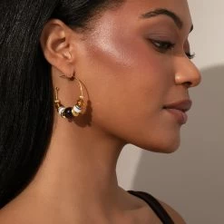 Vintage Bead Hoop Earrings -Uncommon James J13E VINTAGEBEADHOOP GOLD M 1