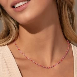 Beaded Necklace 34 Beaded Necklace -Uncommon James J13N BEADEDNECKLACE PINKRED LONG M4