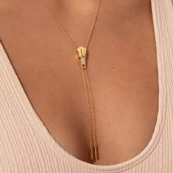Adjustable Zipper Lariat Necklace -Uncommon James J13N ZIPPER GOLD M1