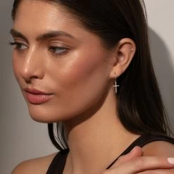 Pavé Cross Huggie Earrings 9 Pavé Cross Huggie Earrings -Uncommon James J15E PAVECROSSHUG GOLD M1