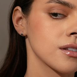 Center Stage Huggie Earrings -Uncommon James J16E CENTERSTAGEBLACK SS M1