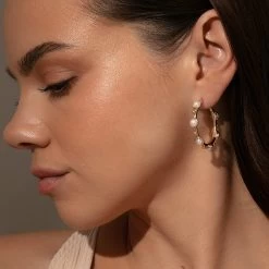 Chic Pearl Hoop Earrings 10 Chic Pearl Hoop Earrings -Uncommon James J16E CHICPEARL GOLD M2