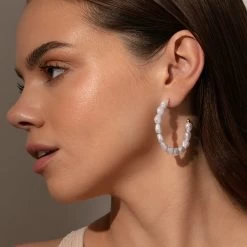 Classy Pearl Hoop Earrings 10 Classy Pearl Hoop Earrings -Uncommon James J16E CLASSYPEARL GOLD M2