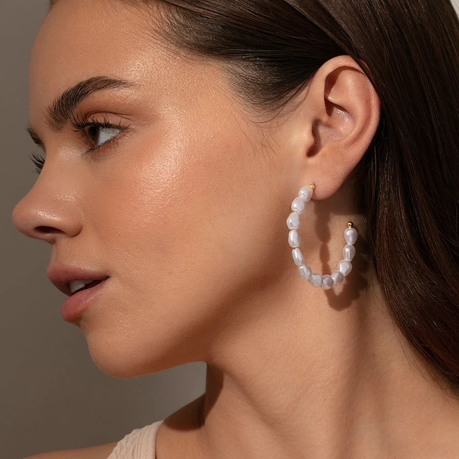 Classy Pearl Hoop Earrings 6 Classy Pearl Hoop Earrings - Image 4